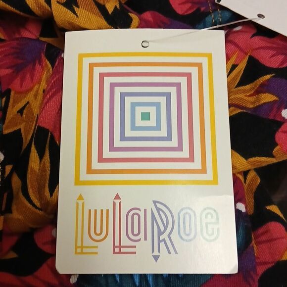 LuLa Roe Floral Print Women's Top XS Orange, Blue, White, Black Gold "Classic T" - Picture 9 of 9